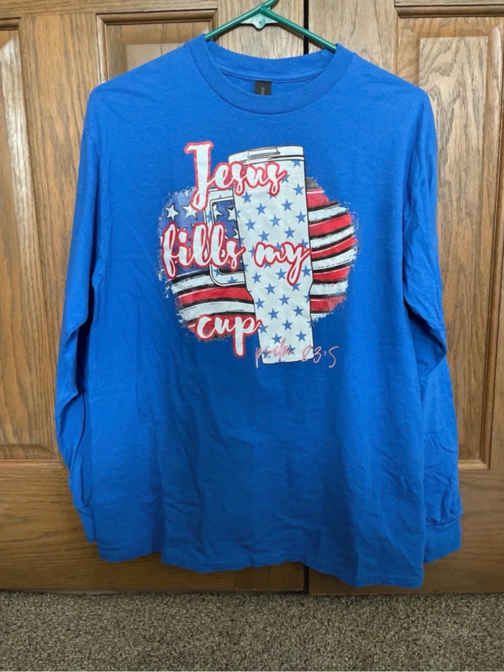 Blue Long Sleeve Tee with Patriotic Graphic